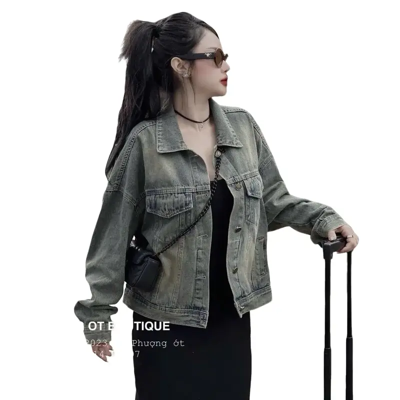 Áo khoác jeans nữ thụng trơn 0