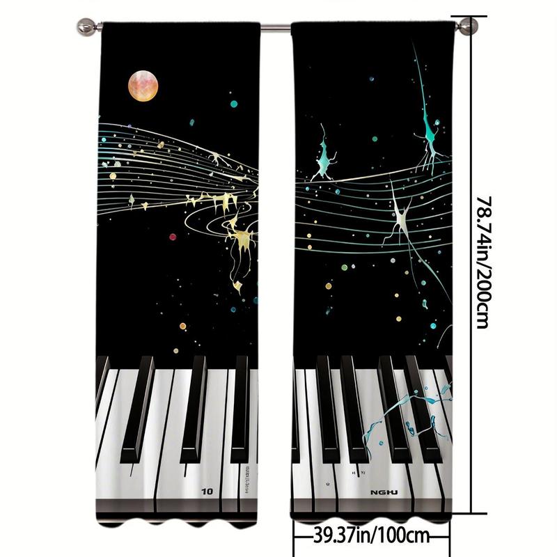Product Introduction of Piano Key Pattern Curtain, 2 Counts/set Modern Simple Window Curtain, Window Drapes for Home Living Room Bedroom Office Coffee Shop 4