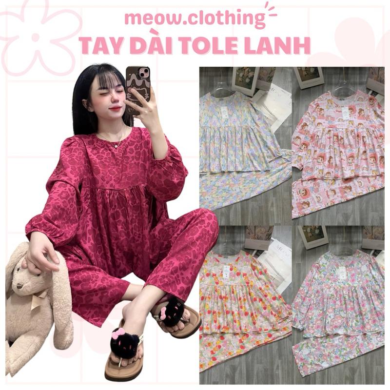  Đồ Ngủ Nữ Bộ Mặc Nhà Tay Dài Babydoll Vải Tole Lanh Mềm Mát Form Rộng Dưới 60kg 