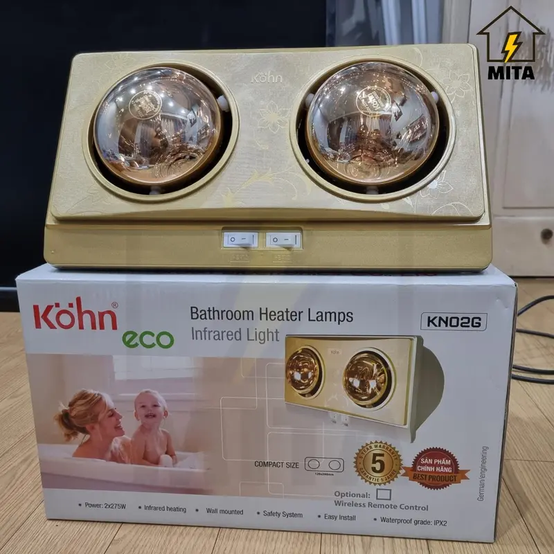 Đèn sưởi nhà tắm 2 bóng Kohn - Chính hãng bảo hành 5 năm - MITA 3
