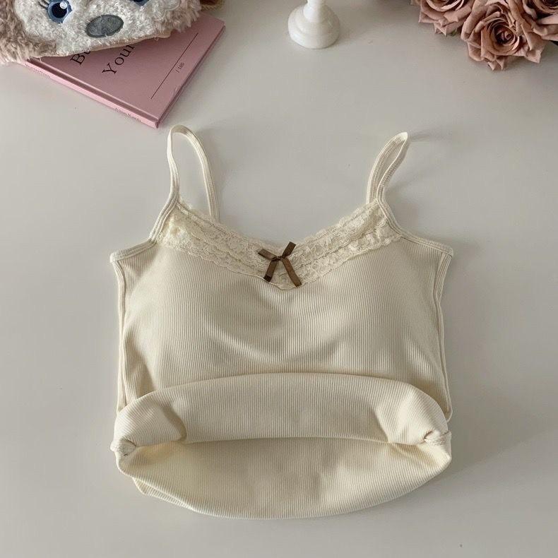 Áo 2 Dây Nữ Có Mút Ngực Đính Nơ Ren Form Ôm Nhiều Màu MA877 croptop quần áo  thun  body  nữ áo  boho  chic 9