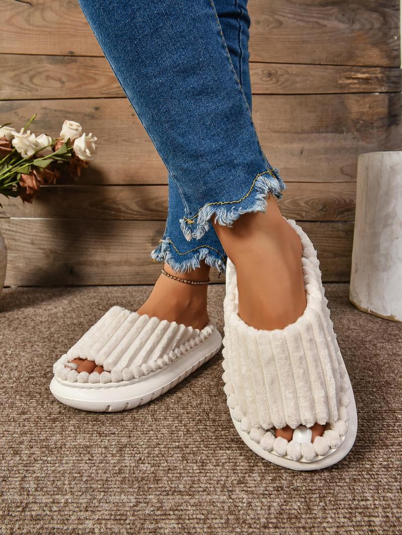 Product Introduction of Women's Solid Textured Design Slippers, Casual Soft Comfortable Home Slippers, Non-slip Thick Sole Slippers for Indoor & Outdoor Wear, Flat Shoes Sandals 8