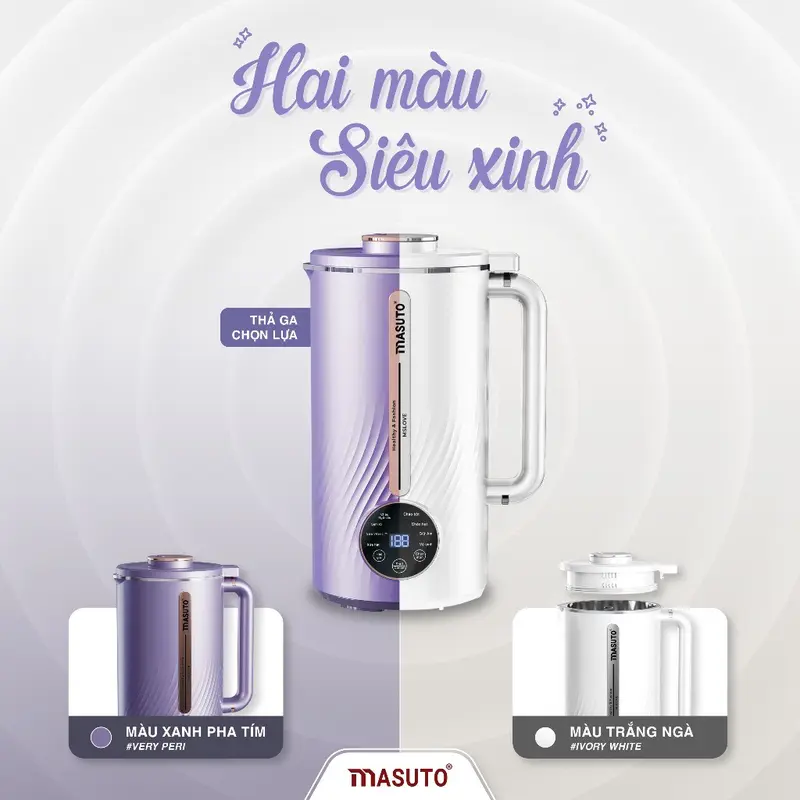 Máy làm sữa hạt Masuto 1L xay các loại hạt siêu nhuyễn mịn chống trào, bảo hành 12 tháng Xay Sinh Tố Inox 0