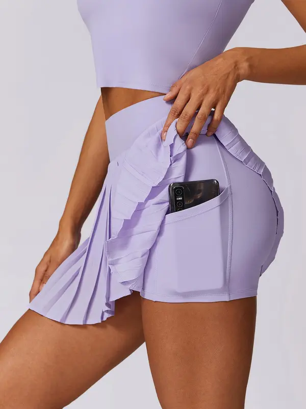 Women's 2 in 1 Pleated Pocket Sports Skort, Solid Color High Stretch Skirt for Tennis Gym Workout, Ladies Sportswear for All Seasons, Golf Attire, Activewear, Golf Attire 8