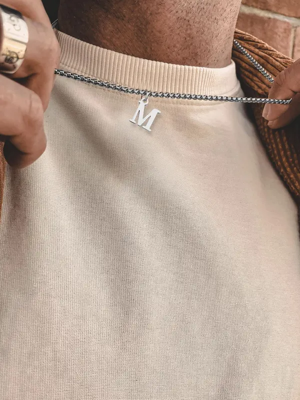 Men's Simple Letter Detail Pendant Necklace,  Fashion Jewelry for Party, Daily Clothing Decor, Trendy All-match & Exquisite Jewelry for Birthday Gift 0