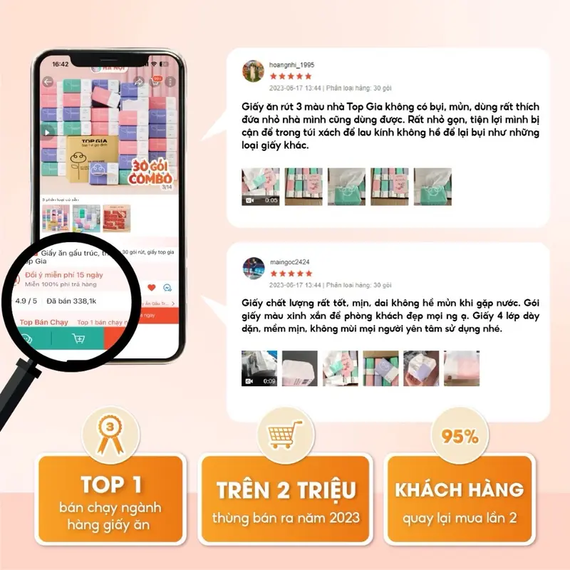 Thùng 30 gói giấy ăn Topgia Giấy Vệ Sinh 6