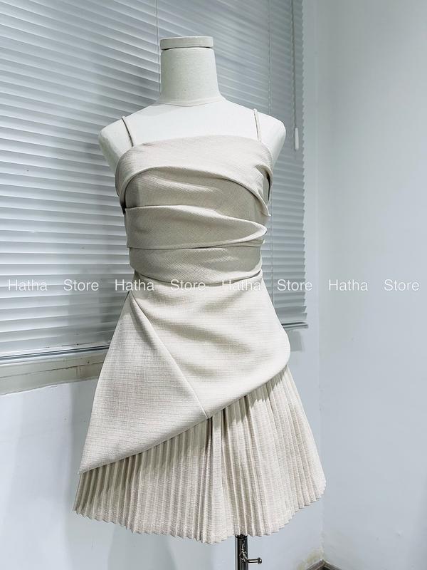 SET THIẾT KẾ CHÂN VÁY DẬP LY QUẠT VÀ ÁO PEPLUM 2 DÂY TIỂU THƯ HẸN HÒ TIỆC TÙNG