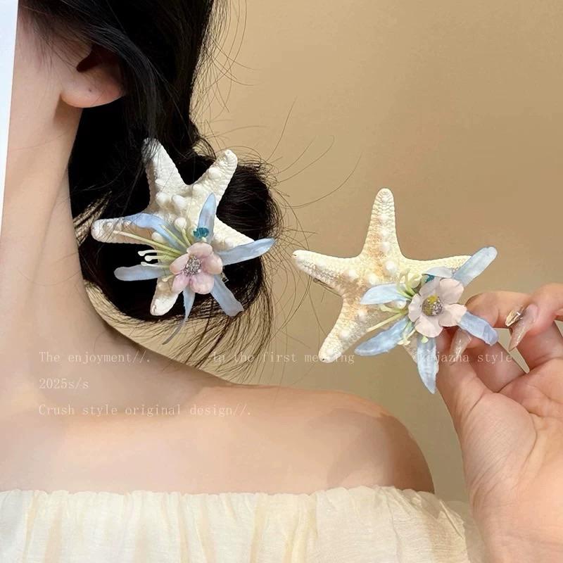 Kẹp Tóc Sao Biển Đính Đá Vỏ Sò Đại Dương Dễ Thương Loli