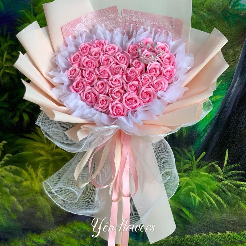 Bó hoa sáp trái tim màu Hồng ngọt dịu dàng - Quà tặng người thân yêu ngày lễ, sinh nhật, kỉ niệm Decor Bàn Decor Phòng Trang Trí Nhà 5
