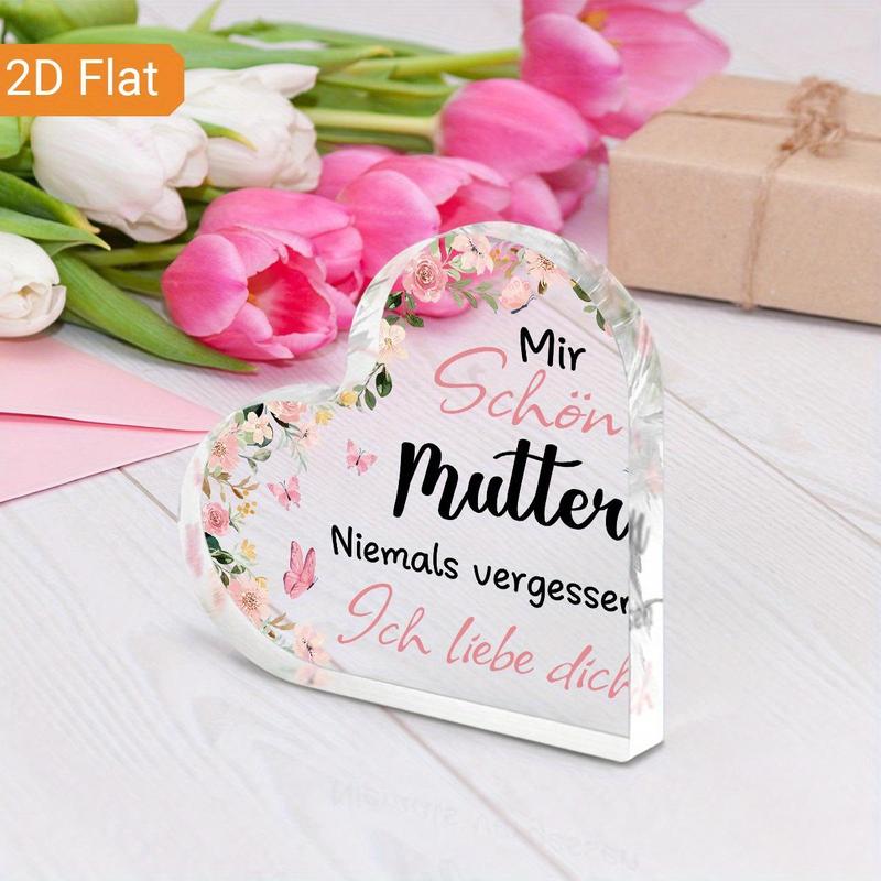 Heart Shaped Acrylic Decorative Plaque, Flower Pattern Desktop Ornament, Birthday Gift for Mom, Home Decor, Desktop Decoration for Living Room Bedroom, Signs 8