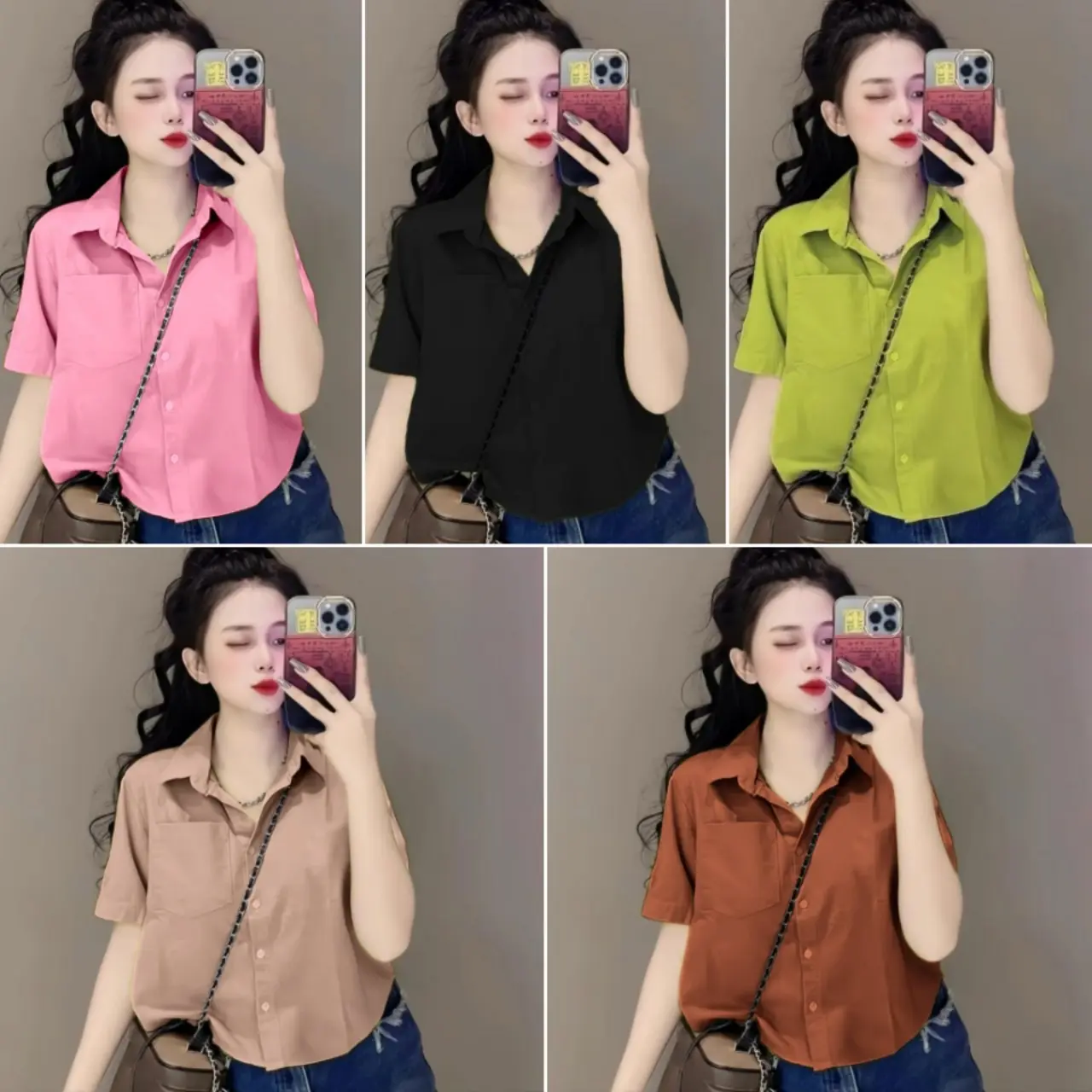 Áo Sơ Mi Lụa Trơn Croptop Bigsize 45-95kg Cổ Bẻ Dành Cho Nữ - Ưu Đãi Hấp Dẫn, Women's Shirt somi hot trend