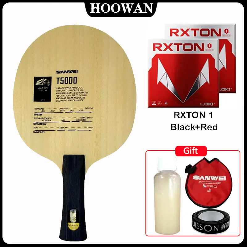 Lưỡi Vợt bóng bàn, SANWEI T5000 CARBON Chính Hãng, 5 + 2 Carbon, Cao su RXTON 1, Đen và Đỏ, Lưỡi bóng bàn T5000 0
