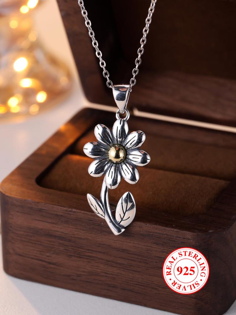 Product Introduction of 925 Sterling Silver Daisy Pendant Necklace, Fashion Jewelry for Party, Daily Clothing Decor, Trendy All-match & Exquisite Jewelry for Birthday Gift with Box 2