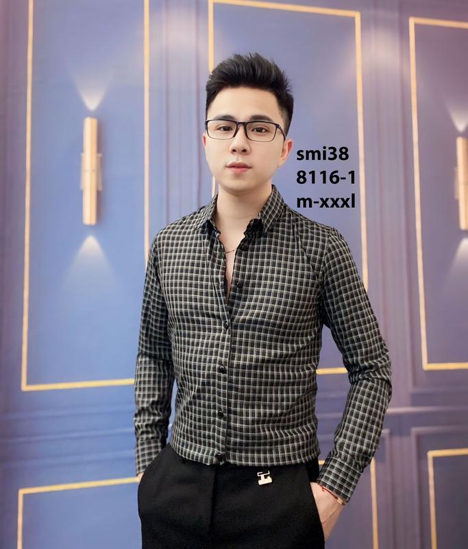 Áo sơ mi nam kẻ vuông nhỏ 8116 Menswear  Cổ Tròn 2
