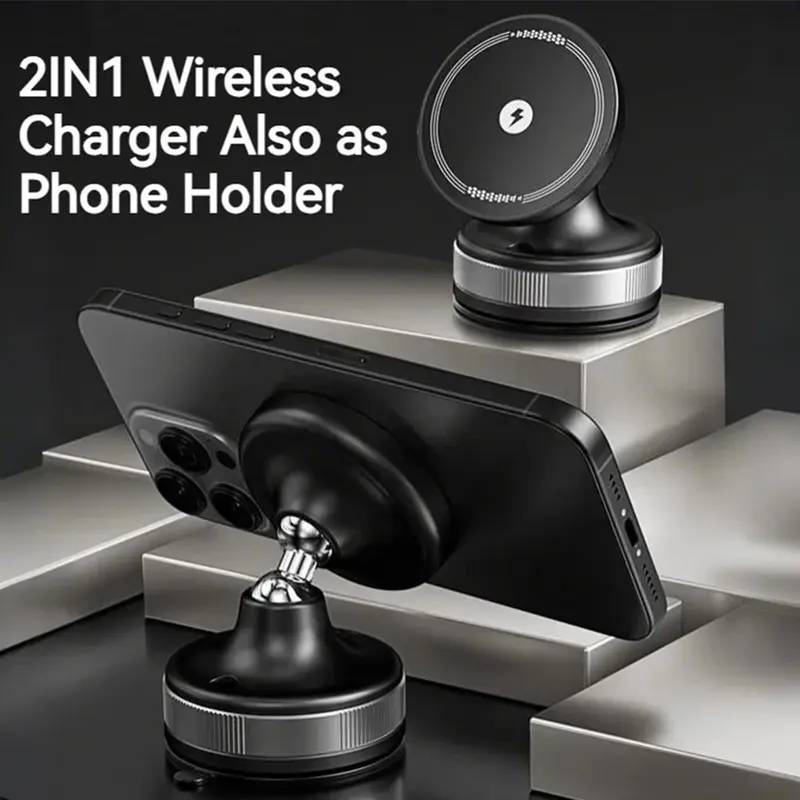 360° Vacuum Magnetic Phone Holder, 2 in 1 Wireless Charger Vacuum Adsorption Magnetic Phone Holder, Kitchen Bathroom Fixed Wall Mobile Phone Holder 2