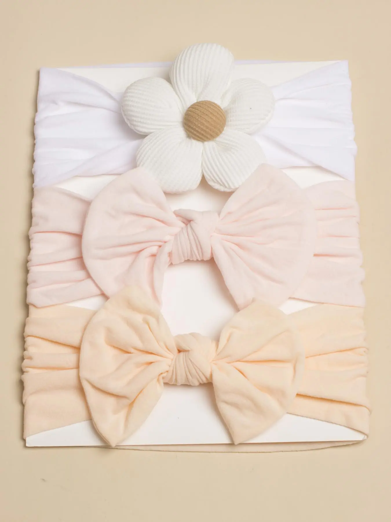 Baby's 3pcs Cute Bow & Flower Decor Hair Band, Boho Solid Color Nylon Hair Band for Daily Use, Baby Hair Accessories