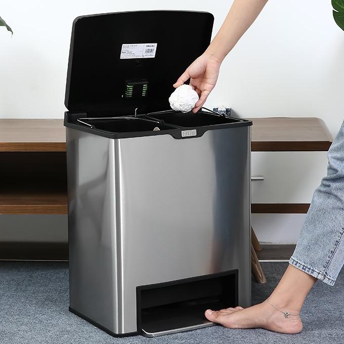 Thùng Rác 2 Ngăn Inox Cao Cấp Đạp Chân Fitis Có Lõi Nhựa