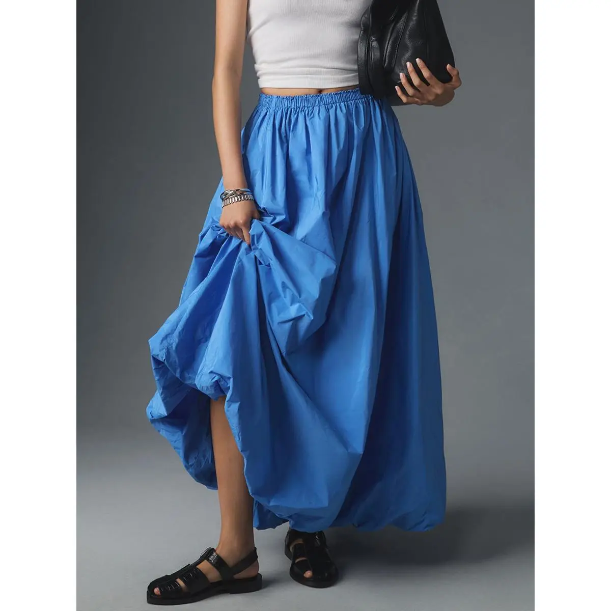Plus Size Muslimah Skirt A-line Long Skirt Skirt Pleated Pala Viral A Line Elastic Labuh
