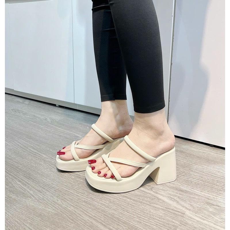 Dép Xuồng Nữ Xỏ Ngón Đan Dây Đế PU 7 phân Phối Quai Mềm Thời Trang Hè 372 2