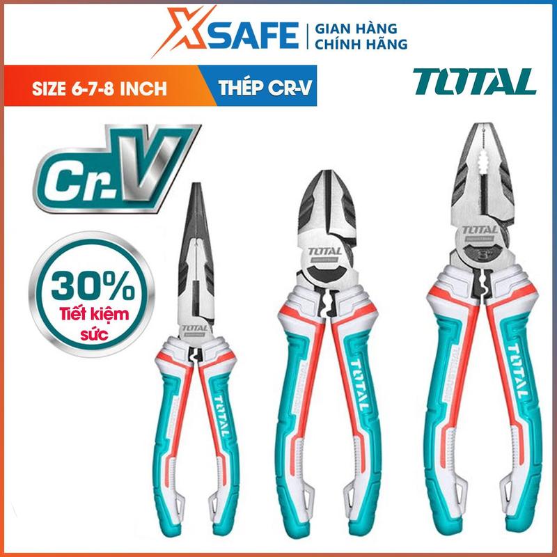 Bộ 3 kềm cắt,kìm điện,mũi dài cao cấp trợ lực Total, Combo kìm răng mỏ nhọn thép Cr-V kẹp tuốt dây điện