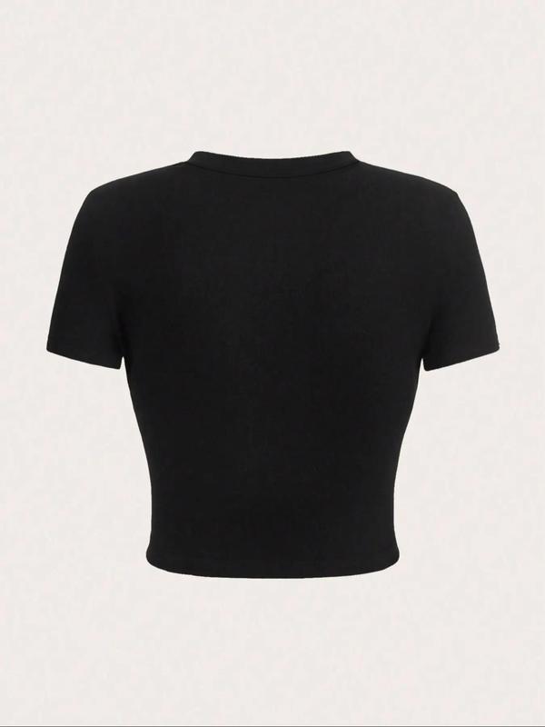 Women's Letter Print Round Neck Crop Tee, Trendy Casual Street Short Sleeve Cropped T-Shirt for Daily Wear, Ladies Summer Outfit, Lady Comfort Casual Summer Clothes 4