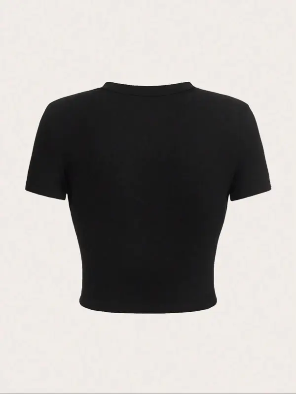 Women's Letter Print Round Neck Crop Tee, Trendy Casual Street Short Sleeve Cropped T-Shirt for Daily Wear, Ladies Summer Outfit, Lady Comfort Casual Summer Clothes 4