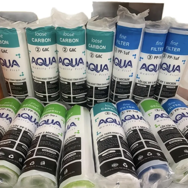 Bộ lõi lọc nước Aqua first 1,2,3 bao gồm lõi 1 Pp 5, lõi 2 than hoạt tính OCB - GAC, lõi 3 PP 5, dùng thay thế cho máy lọc RO thông thường cốc 10 inch, lọc tạp chất , rong rêu, bùn đất, mùi màu không tốt trong nước 8