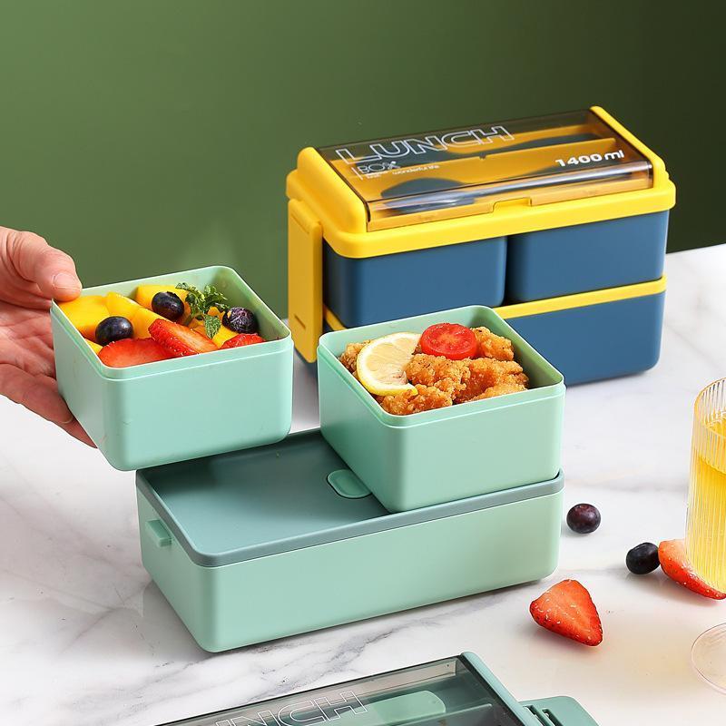 [Pisuz Way] Kitchen 1400ml Microwave Lunch Box Separate Dinnerware Food Storage Container Children Kids School Office Portable Bento Box Tableware 2