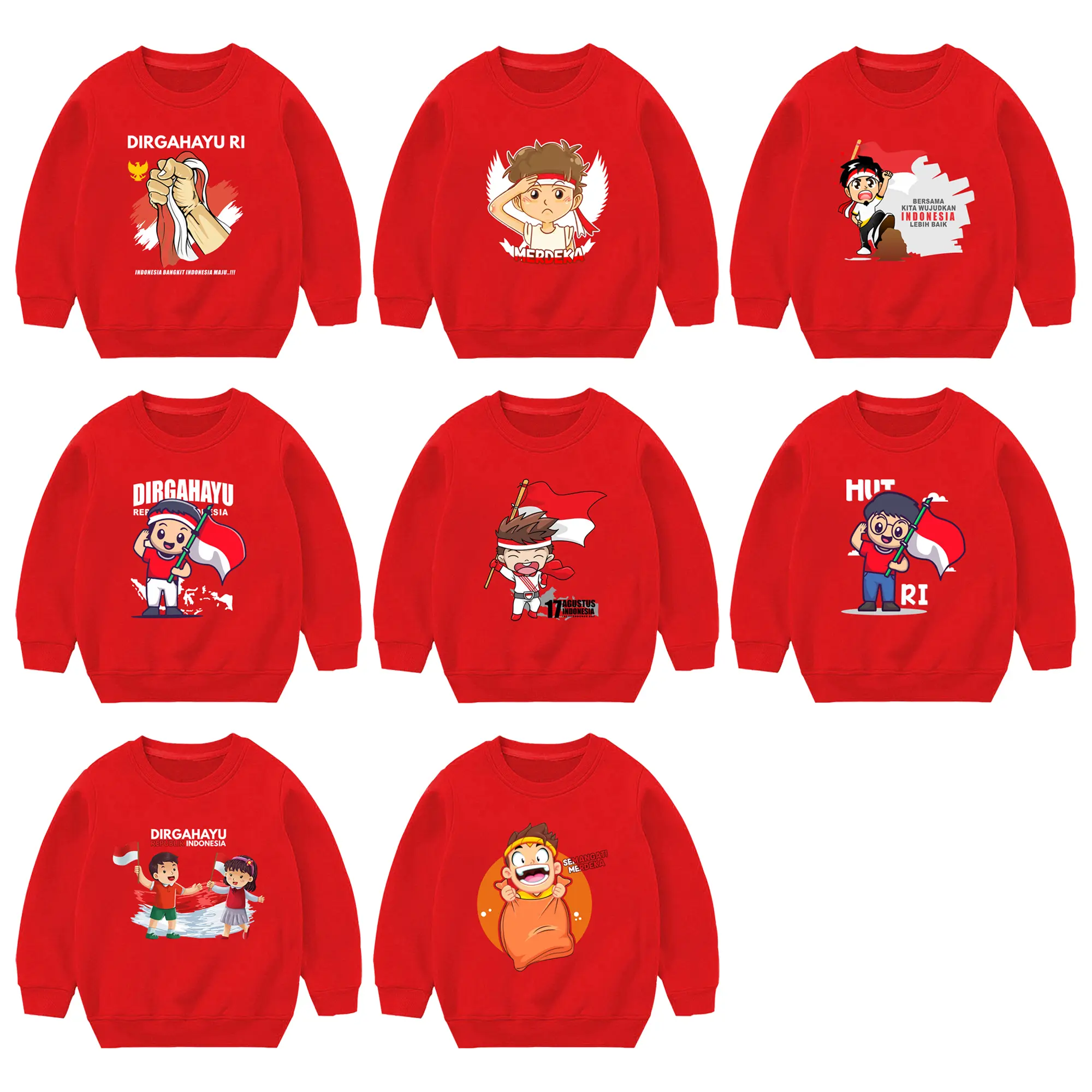 Sweater Crewneck Anak & Dewasa Couple 17 Agustus Kemerdekaan Indonesia Sweater Agustusan Indonesia Merdeka Dirgahayu Hari Kemerdekaan Independence Day