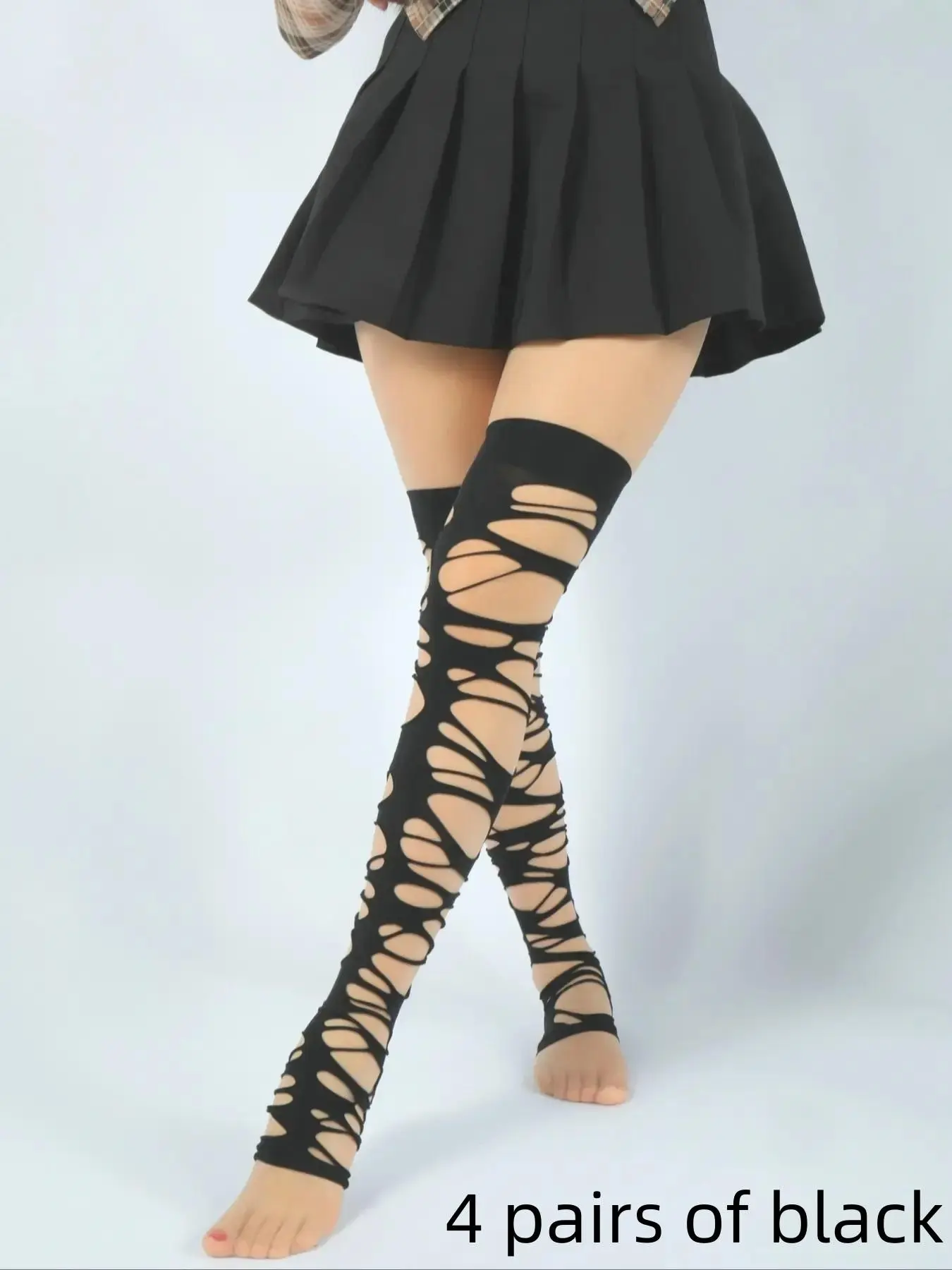 Women's Cut Out Open Toe Over The Knee Socks, Punk Breathable Thigh High Socks, Ladies Socks for Party Holiday Daily Wear