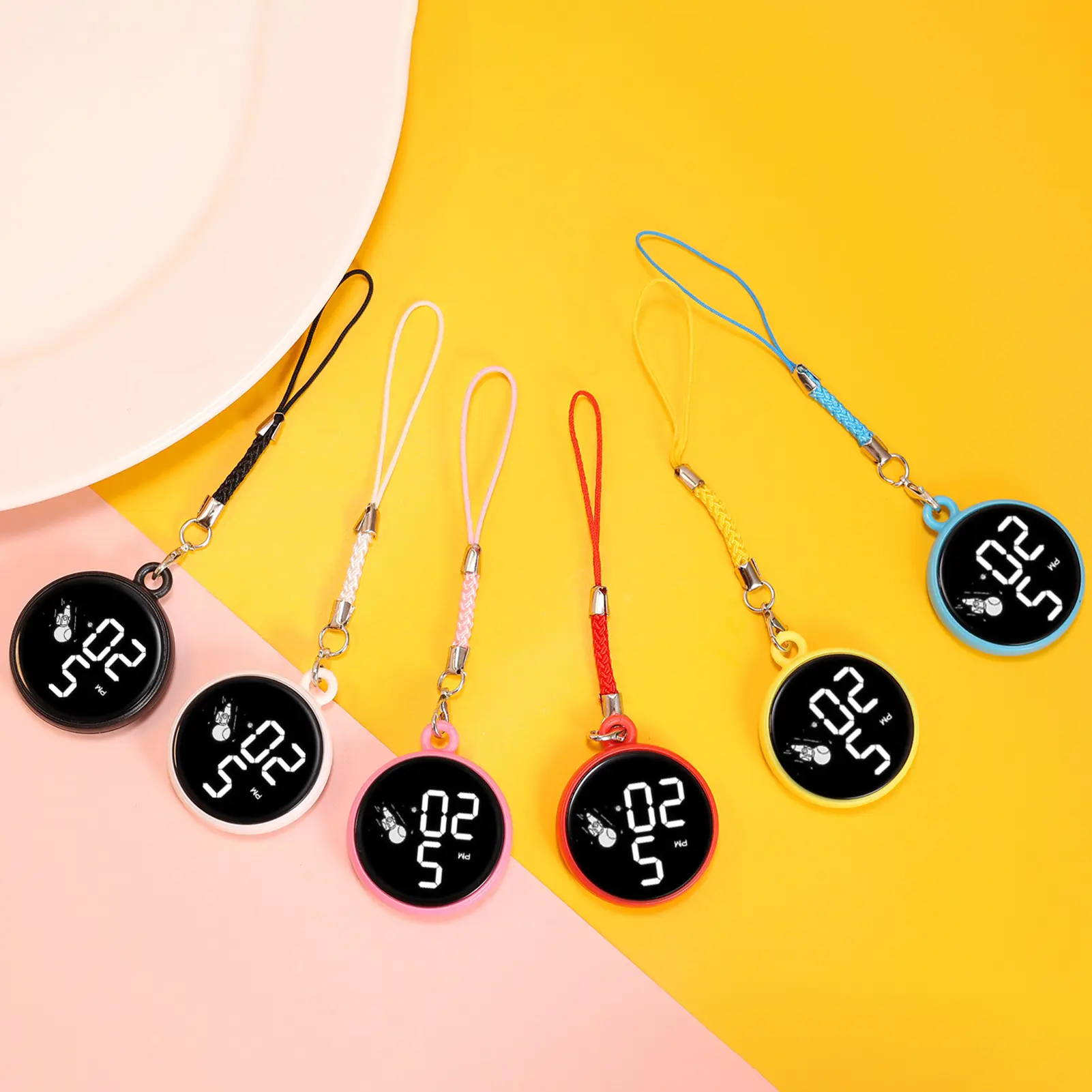 Dxsasqc-Student Pendant Watch Waterproof LED Digital Electronic Time Display Mirror Keychain with Hanging Rope Watch