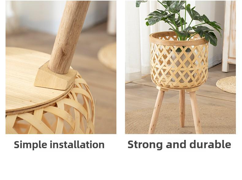 Product Introduction of Nordic creative wicker bamboo grass flower basket wooden high flower stand indoor living room decoration green lily flower pot 12