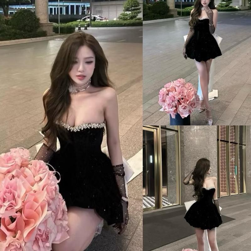 ĐẦM NHUNG PHỐI KIM TUYẾN ĐÍNH VIỀN ĐÁ SANG CHẢNH ( k kèm phụ kiện nơ) by Tường Vy Shop