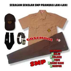 SETELAN SUPER LENGKAP SERAGAM PRAMUKA SEKOLAH SMP LAKI LAKI Baju Pendek  Celana Panjang Kelas 7-9 smp