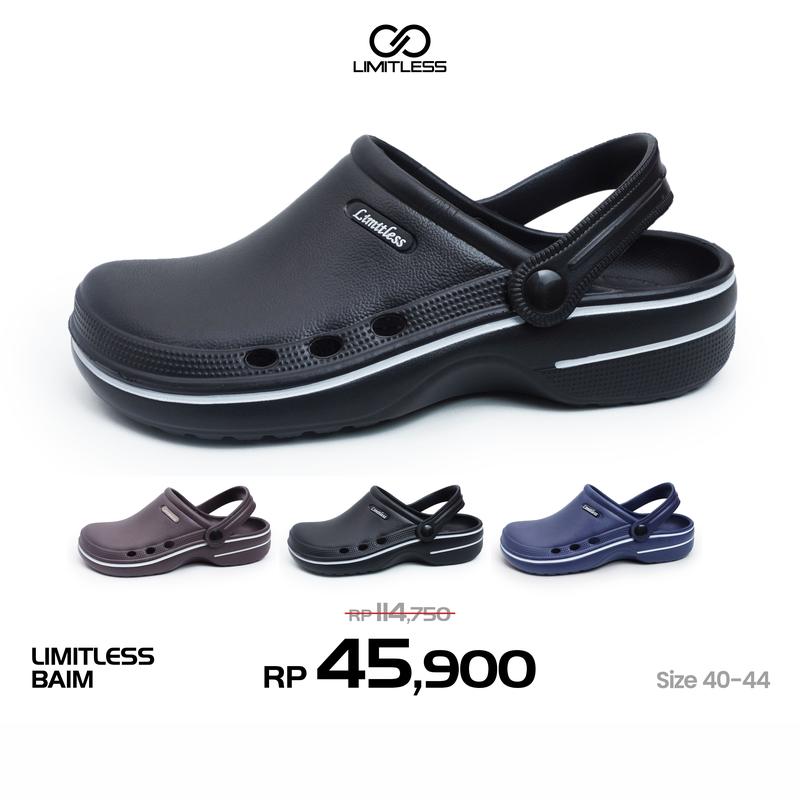 Limitless - Sandal Baim Pria Lab Terbaru Sendal Cowok Kodok Slipon Tali Belakang Tidak Pengap Bahan Berkualitas Ringan - Size 40-44 Karet 1