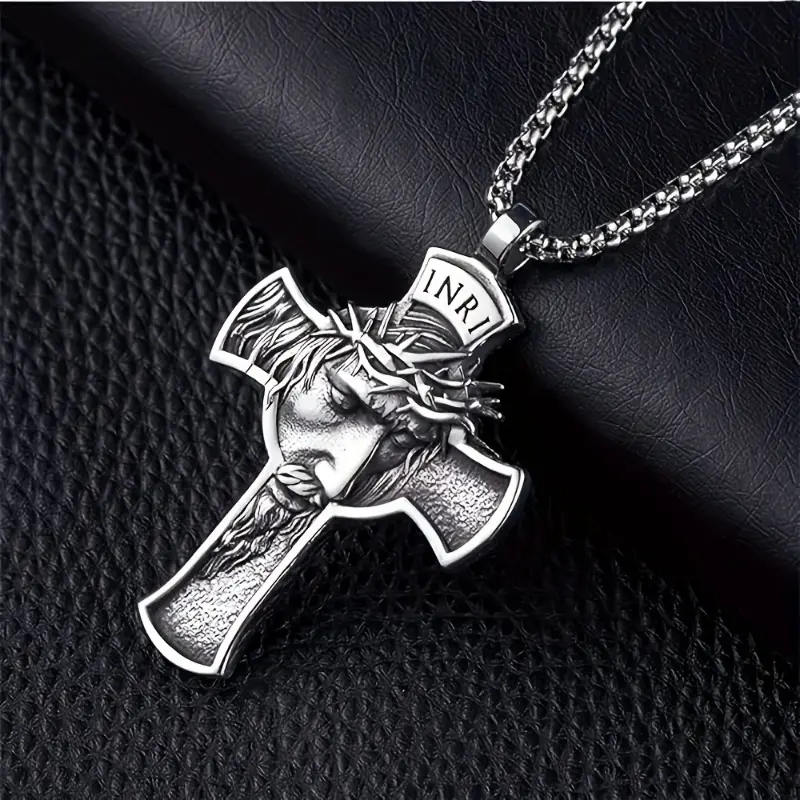 1pc INRI Jesus Christ Necklace,  Pendant Necklace and Thorn Crown Jesus    cross chain 2