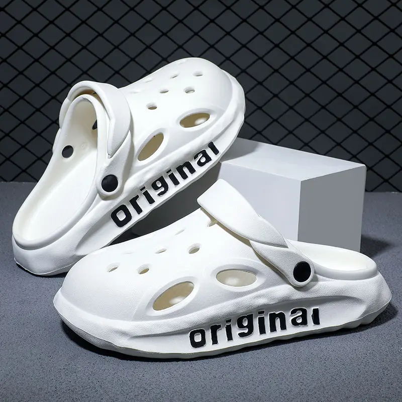 Cave shoes: Men wear EVA thick-soled sloppy toe toe semi-slippers in summer, sports anti-slip and anti-odor beach sandals