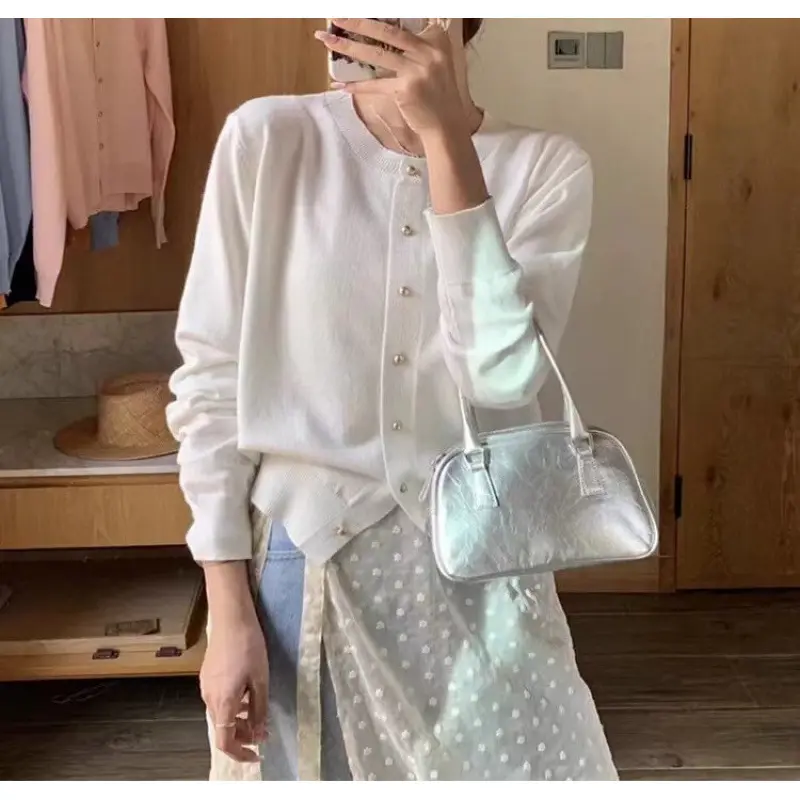 Áo Khoác Mới Cho Mùa Thu Và Mùa Đông, Phong Cách Hàn Quốc, Áo Len Kẹo Chống Lão Hóa, Dài Tay, Cổ Tròn, Áo Cardigan Dệt Kim Cho Nữ Top Women 5