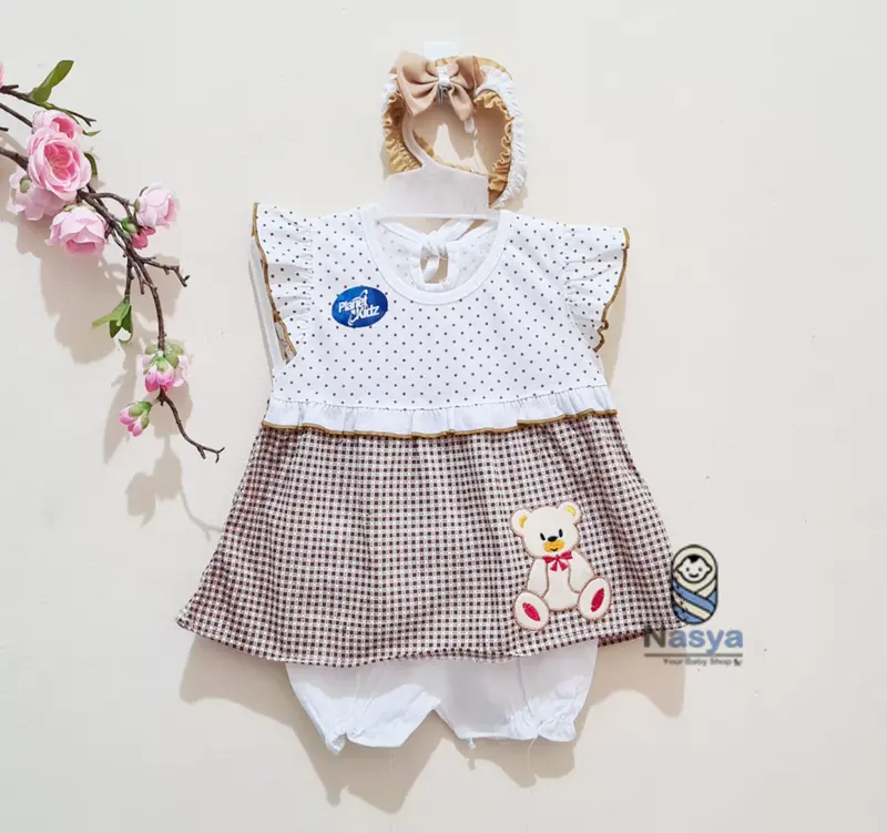 [P-034] Baju Bayi / Dress Bayi Perempuan 0-12 bulan Motif Kombinasi (Bonus Bandana) Cewek Pink 1