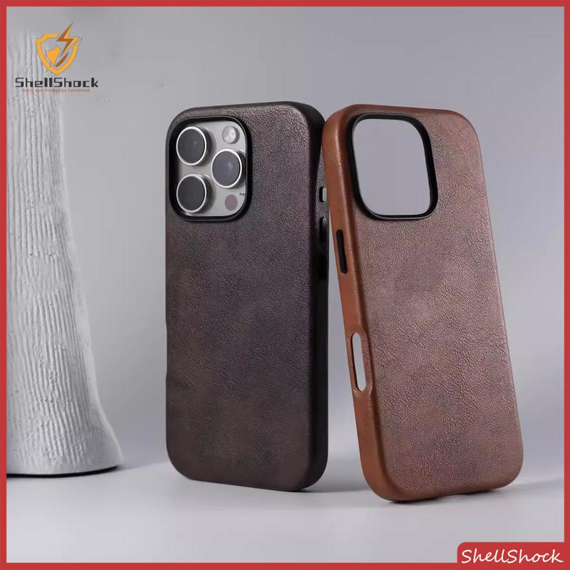 Ốp Điện Thoại Từ Tính Họa Tiết Da Cổ Điển Cho iPhone 17 / 17ProMax / 16 / 16Pro / 16ProMax / 16 Plus / 15 / 14Pro / 14ProMax / 13Pro / 13ProMax / 13 / 12Pro / 12ProMax, Ốp Cứng, Chống Sốc, Chống Vân Tay, Tương Thích Với MagSafe