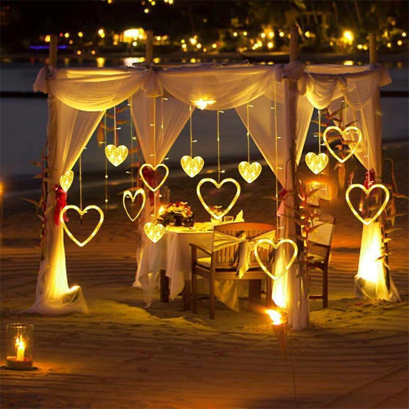 Product Introduction of Heart Design LED Fairy Curtain Light, Battery Powered Wire String Lights without Batteries, Novelty Ambient Lights, Suitable for Festival, Bedroom & Party Decor 5