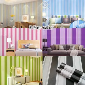 Wallpaper Stiker Dekorasi Dinding Motif Salur PVC Anti Air Tahan Lama 45cm x 375cm Fleksibel untuk Dinding & Perabot Rumah