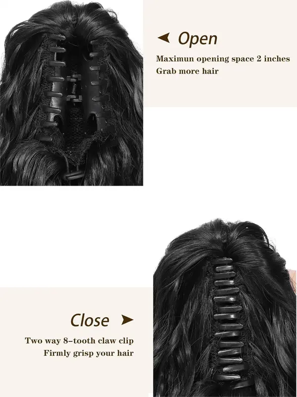 28 Inch Long Wave Claw Clip on Ponytail Hair Weave Extensions, Heat Resistant Fake Pony Tail Synthetic Hairpiece for Women, Synthetic Wavy Ponytail Extension for Daily Party 6