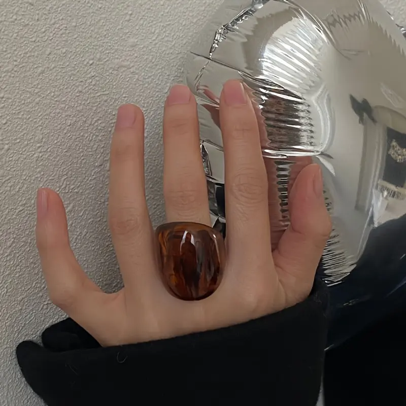 [Summer Sale] Chic Vintage-Inspired Resin Ring for Women - Unique Geometric, Amber Hue, Perfect for Casual & Special Occasions 5
