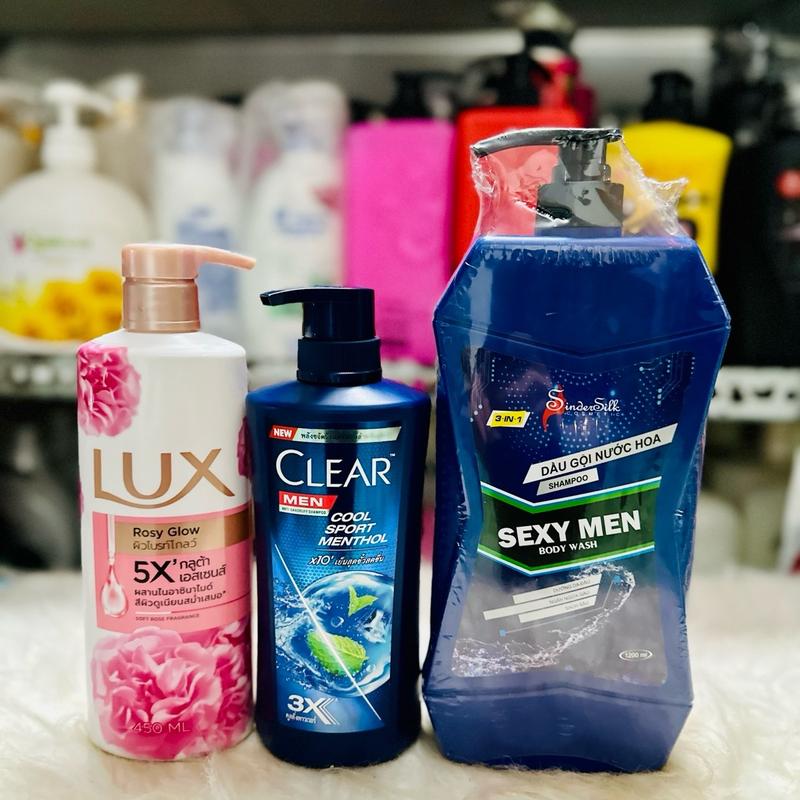 (Combo 3Chai) 1Chai Dầu SEXY MEN 1200ml +1Chai Dầu Gội Clear Men Thái Lan 400ml+ 1Chai Sữa LUX Thái Lan 450ml (Màu Hồng)