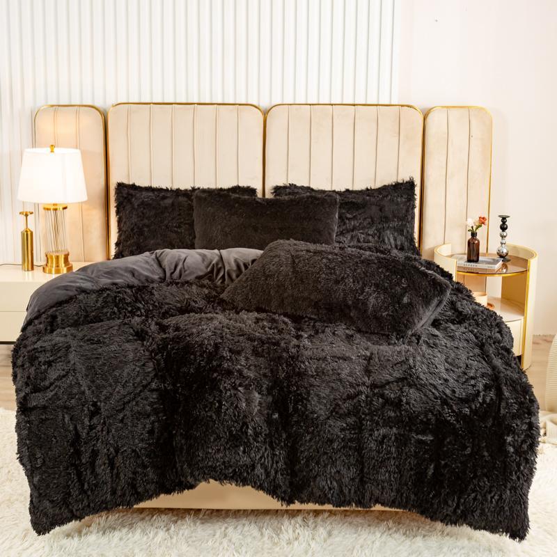 Solid Color Fluffy Duvet Cover Set, 3 Counts/set Soft Comfortable Duvet Cover & Pillowcase without Filler, Bedroom Accessories, Christmas Decor Warm Cozy Plush Bedding Set for Home Bedroom, Bedding Supplies, Christmas Gifts, Christmas Decorations 1