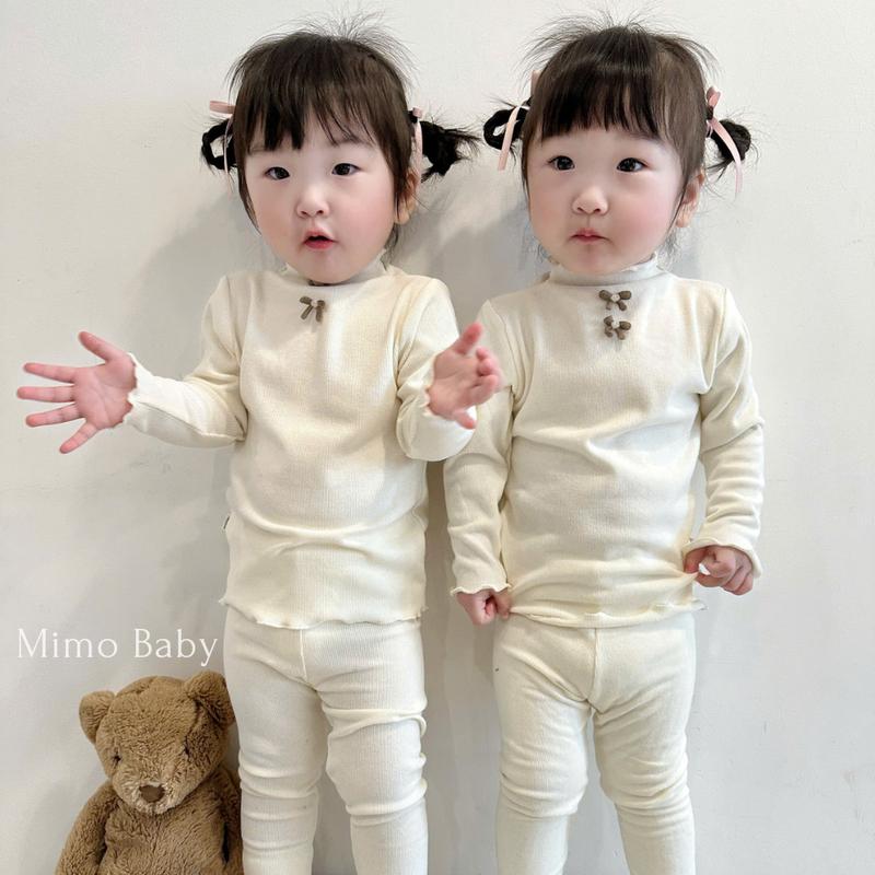 Bộ quần áo giữ nhiệt kiểu bèo nhún xinh xắn chất liệu cotton mềm mại co giãn cho bé gái Mimo Baby QA265