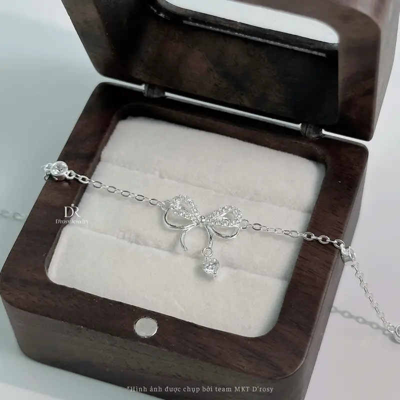 Lắc tay bạc nữ S925 D'ROSY nơ treo hạt đá nhẩy lấp lánh D'ROSY JEWELRY LT35 4
