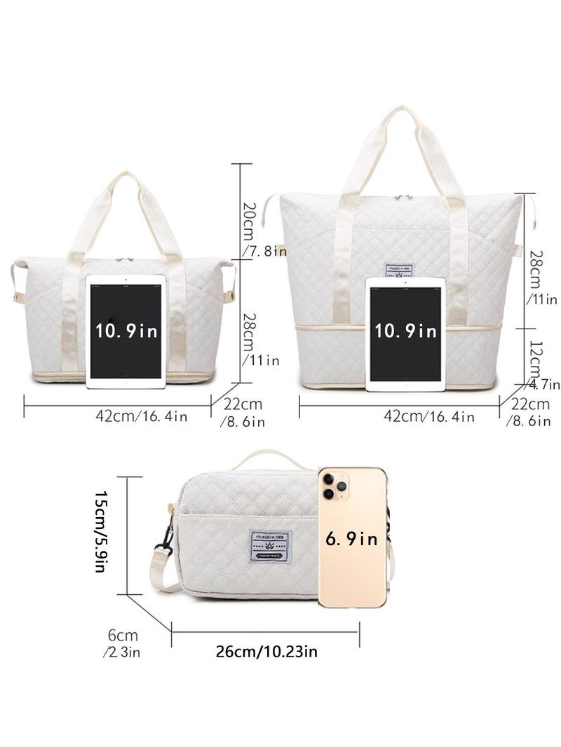 Product Introduction of Waterproof Letter Label Decor Large Capacity Travel Bag Set, Dry & Wet Separation Duffel Bag & Toiletry Bag, Lightweight Travel Bag for Women & Men 1