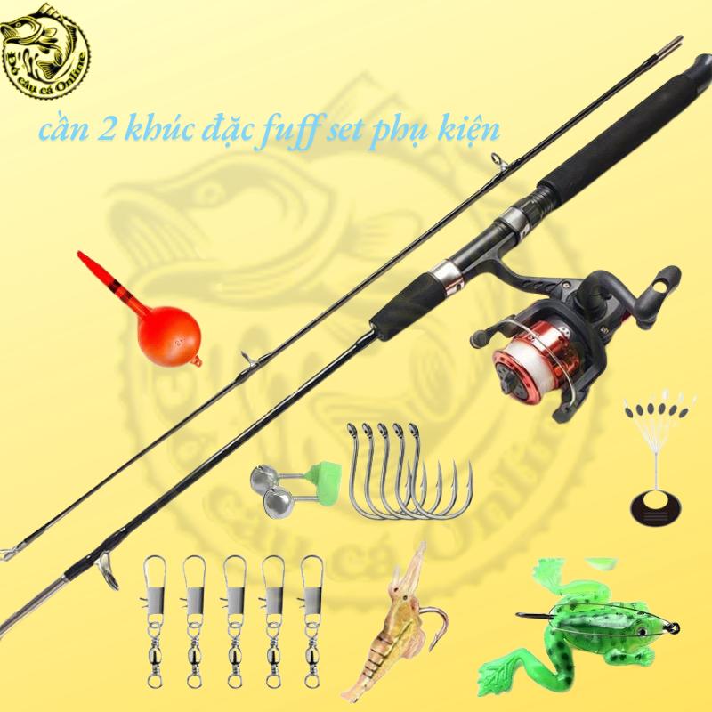 Combo Cần Câu Máy Cần 2 Khúc Đặc  1,2m + Máy Câu 200 Cuốn Sẵn Cước +full Set Phụ Kiện Bắt Cá Đi Câu